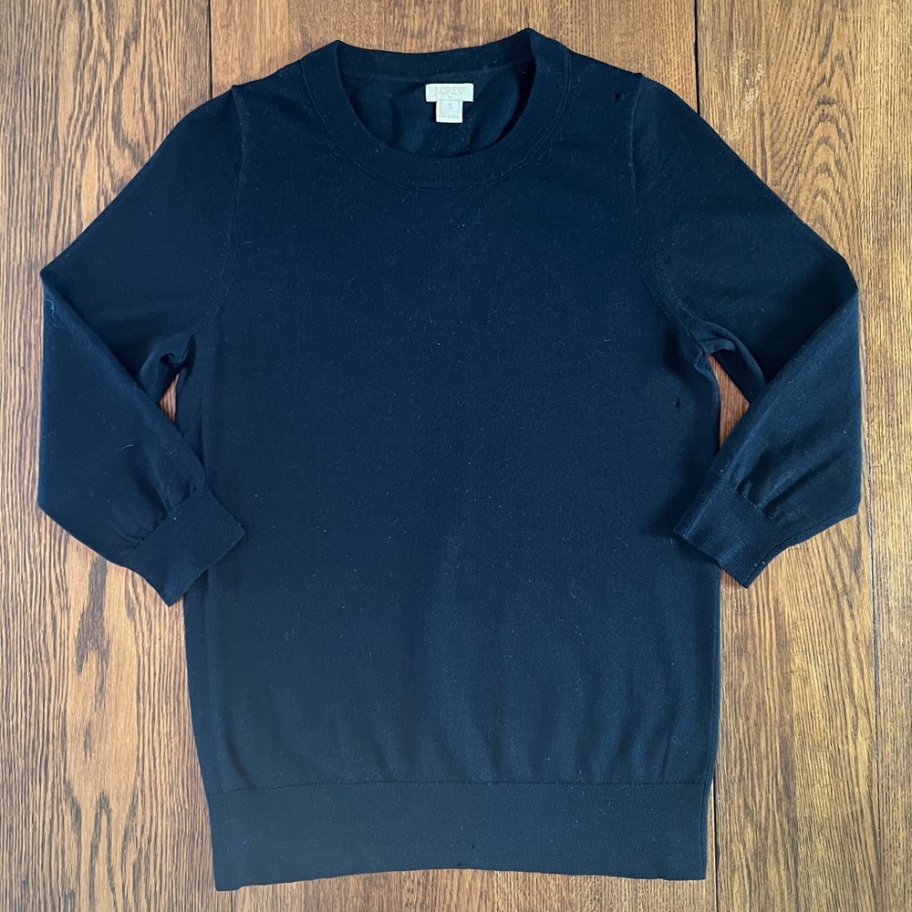J.Crew Factory Women’s 100% Merino Wool 3/4 Sleeve Sweater in Black size Small.